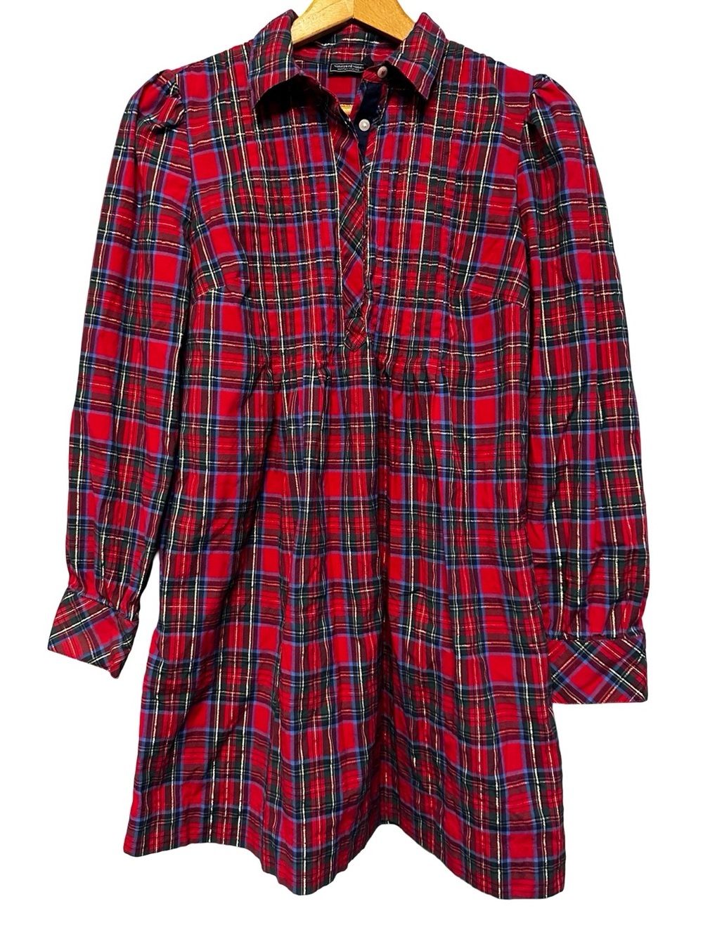 Vineyard Vines Pippa Poplin Dress Small Red Plaid Christmas Mini Long Sleeve